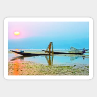 Sunrise over Inle Lake. Sticker